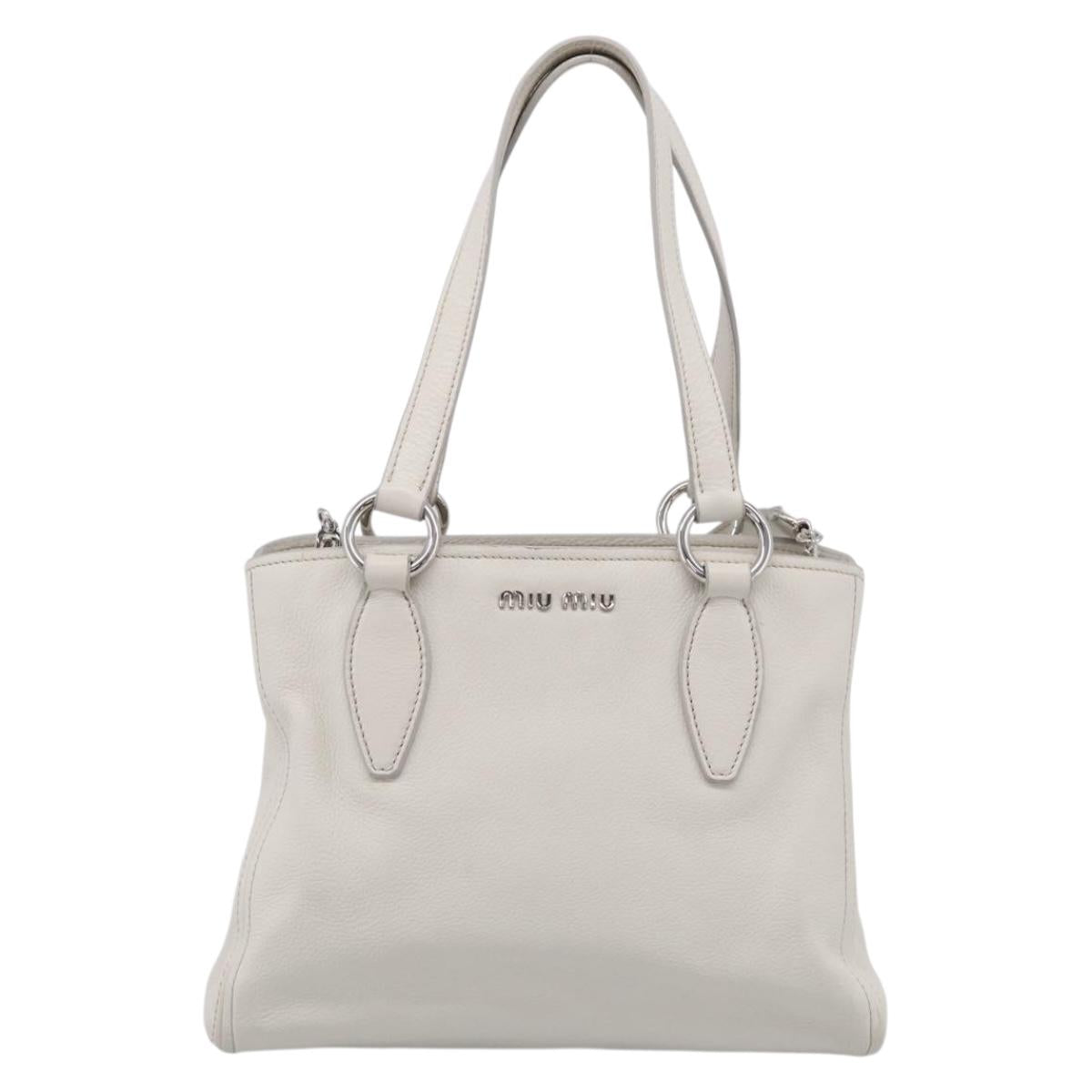 Miu Miu Vitterodino Hand Bag Leather 2way White Silver Auth 210777V