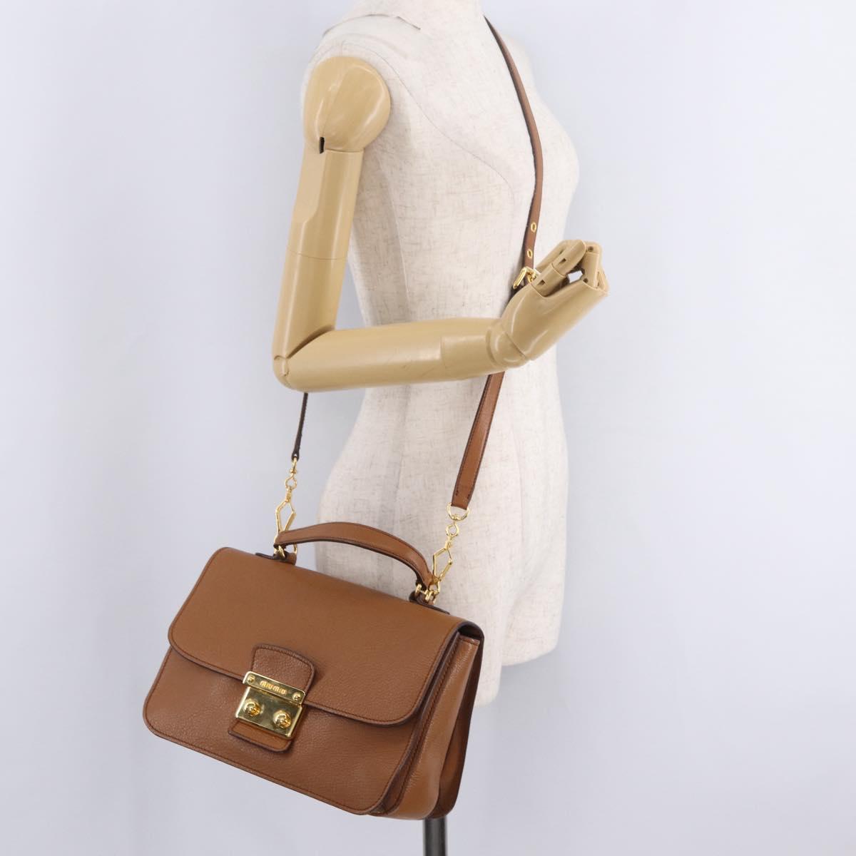 Miu Miu Madras Hand Bag Leather 2way Brown Gold Auth 210778V