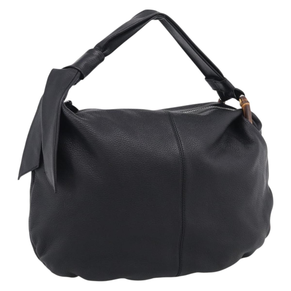 GUCCI Bamboo Shoulder Bag Leather Black Silver 232930 Auth 210779V
