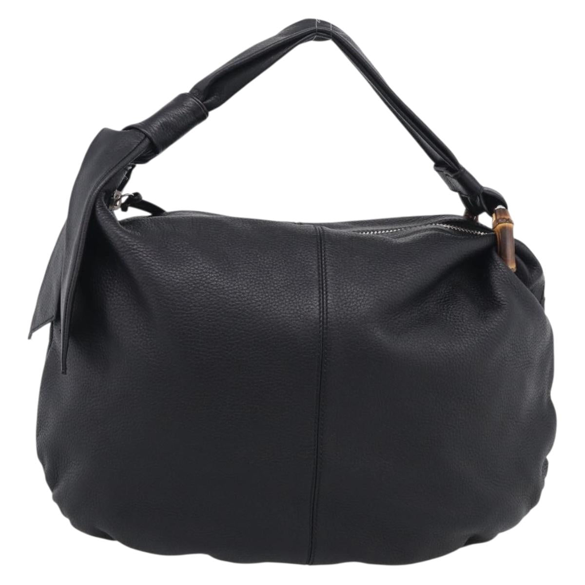 GUCCI Bamboo Shoulder Bag Leather Black Silver 232930 Auth 210779V
