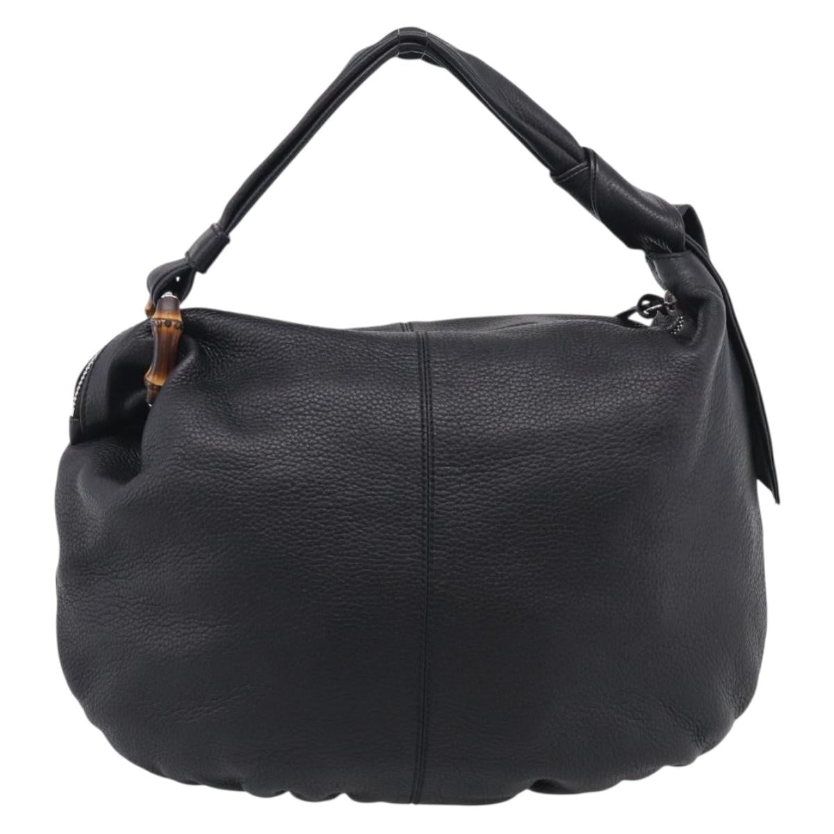 GUCCI Bamboo Shoulder Bag Leather Black Silver 232930 Auth 210779V
