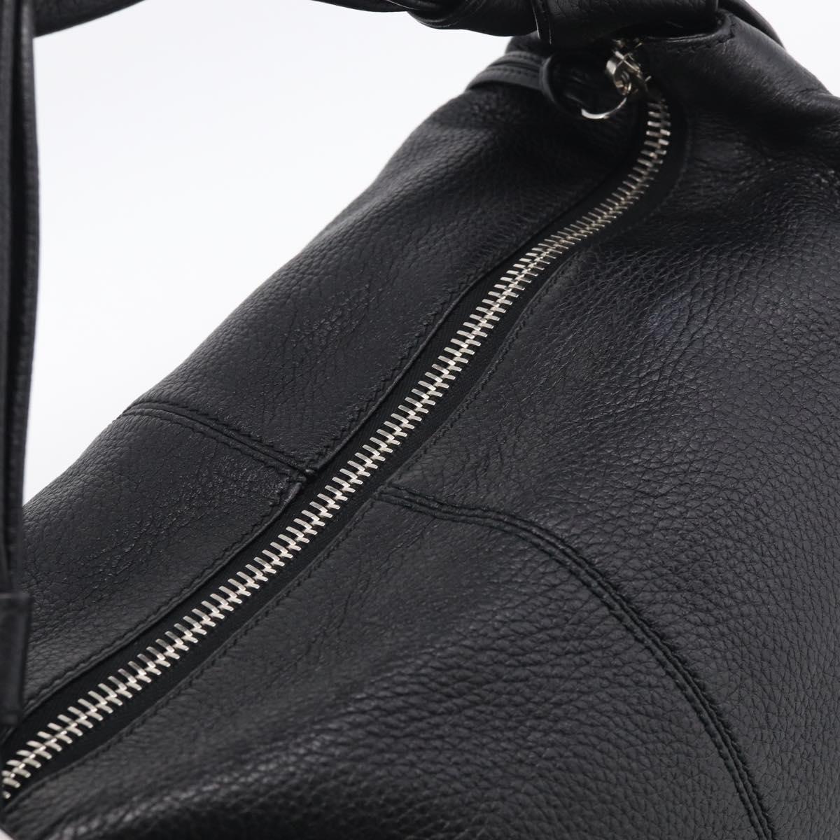 GUCCI Bamboo Shoulder Bag Leather Black Silver 232930 Auth 210779V