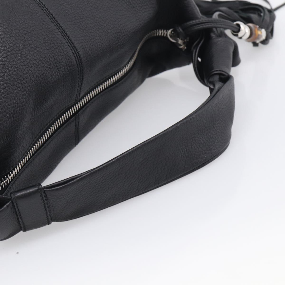 GUCCI Bamboo Shoulder Bag Leather Black Silver 232930 Auth 210779V
