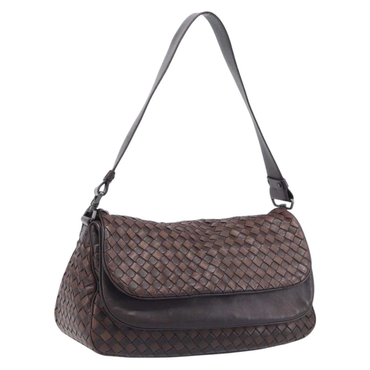 Bottega Veneta INTRECCIATO Shoulder Bag Leather Brown 142468 Auth 210785V