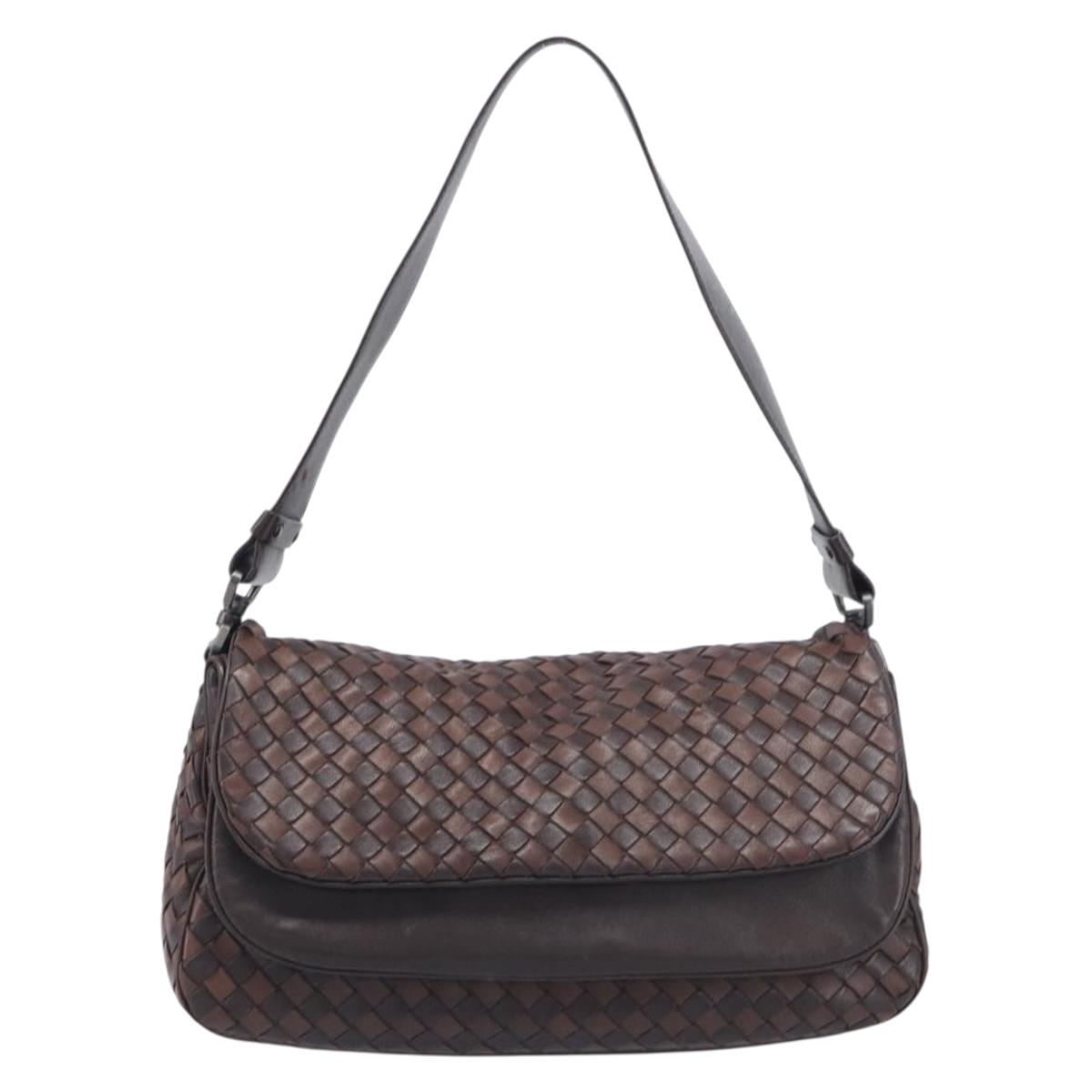 Bottega Veneta INTRECCIATO Shoulder Bag Leather Brown 142468 Auth 210785V