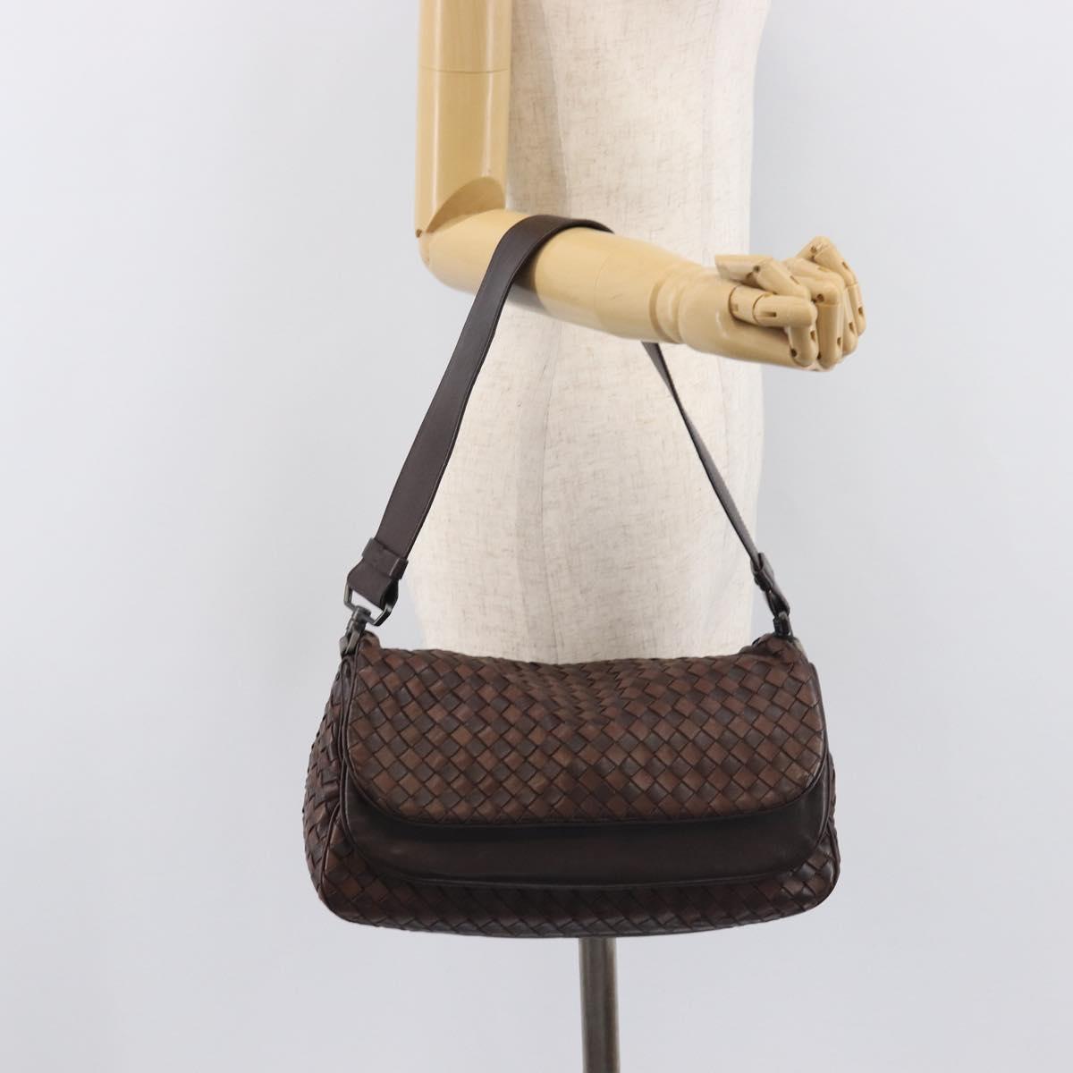Bottega Veneta INTRECCIATO Shoulder Bag Leather Brown 142468 Auth 210785V