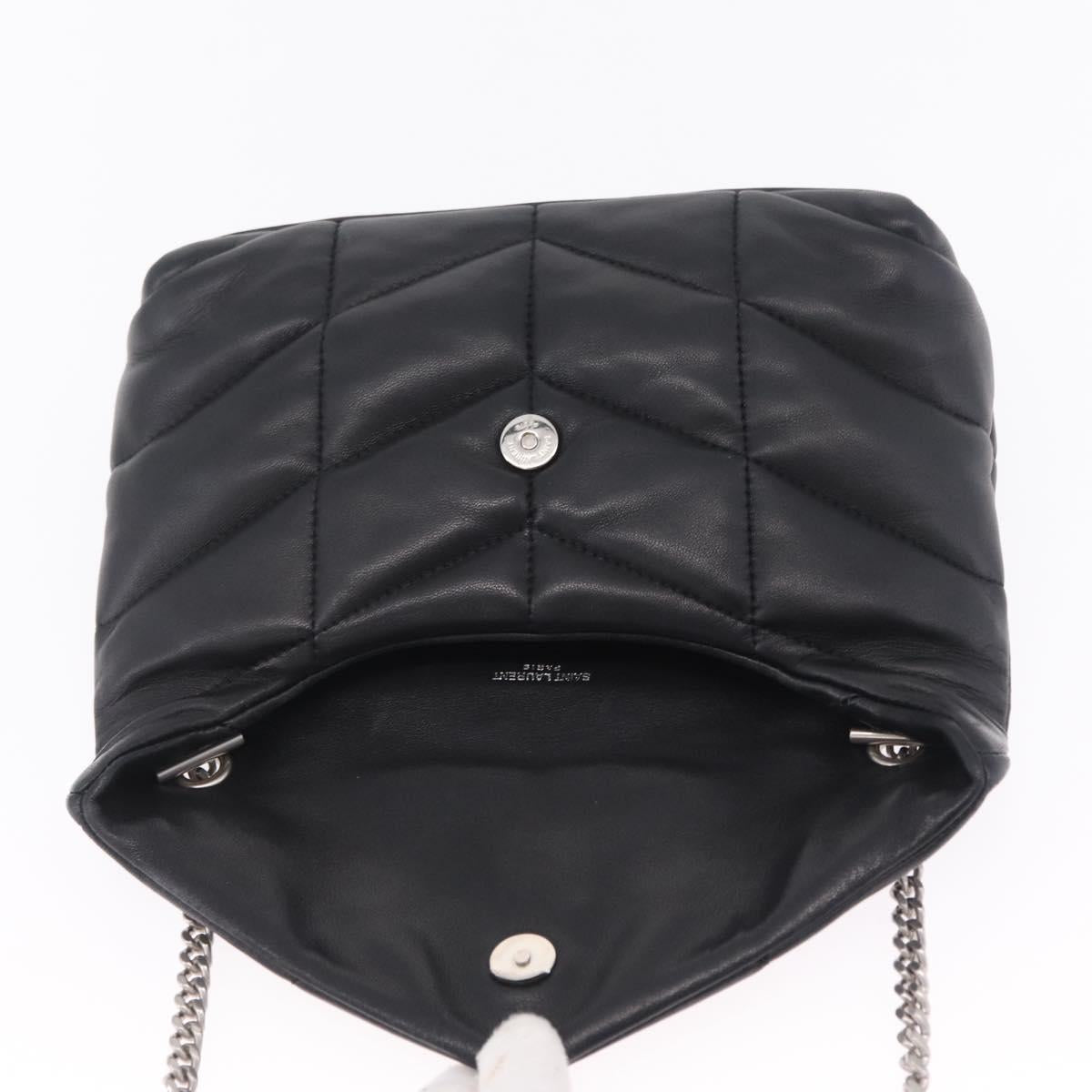 Saint Laurent Chain Lulu Shoulder Bag Leather Black Silver Auth 210788V