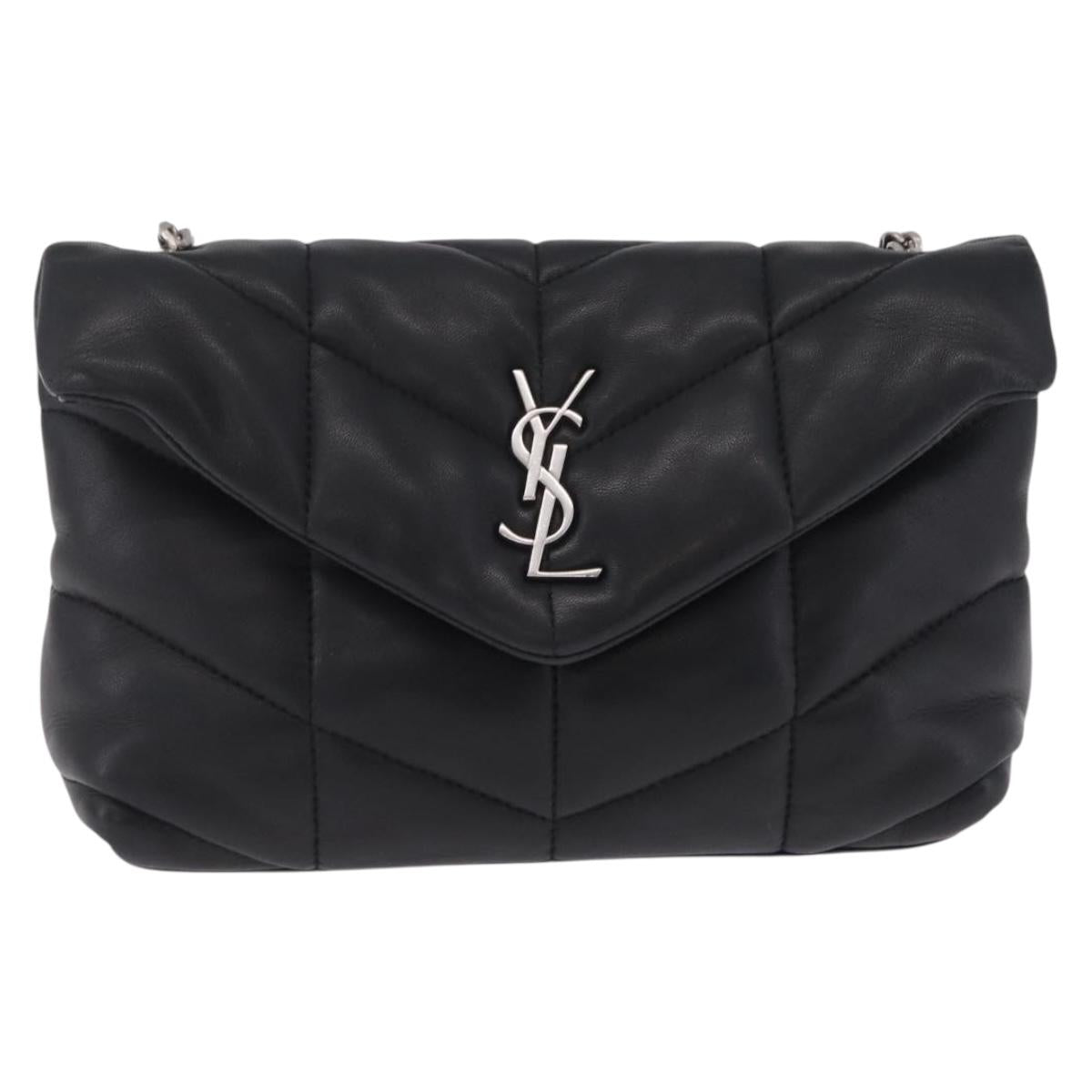 Saint Laurent Chain Lulu Shoulder Bag Leather Black Silver Auth 210788V