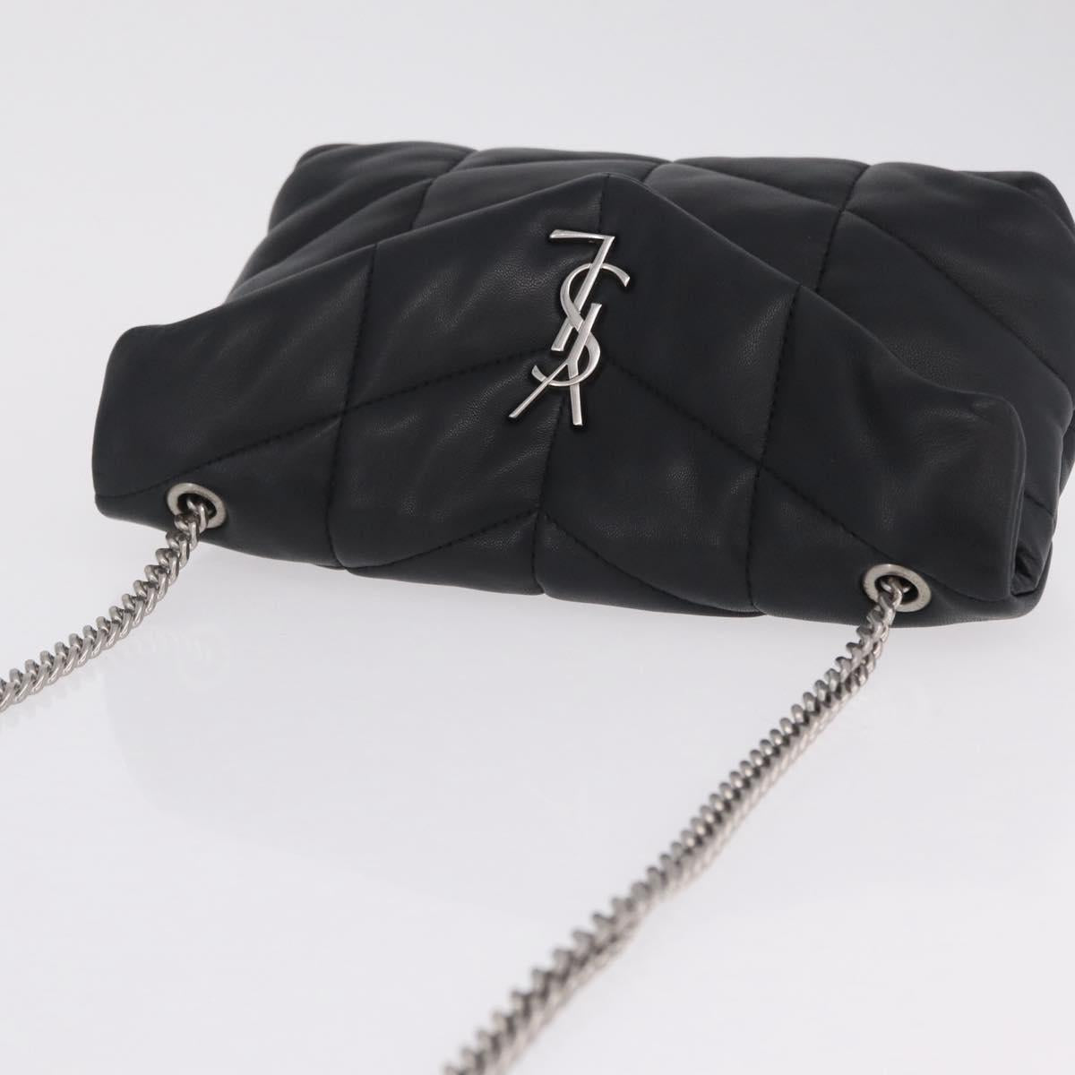 Saint Laurent Chain Lulu Shoulder Bag Leather Black Silver Auth 210788V