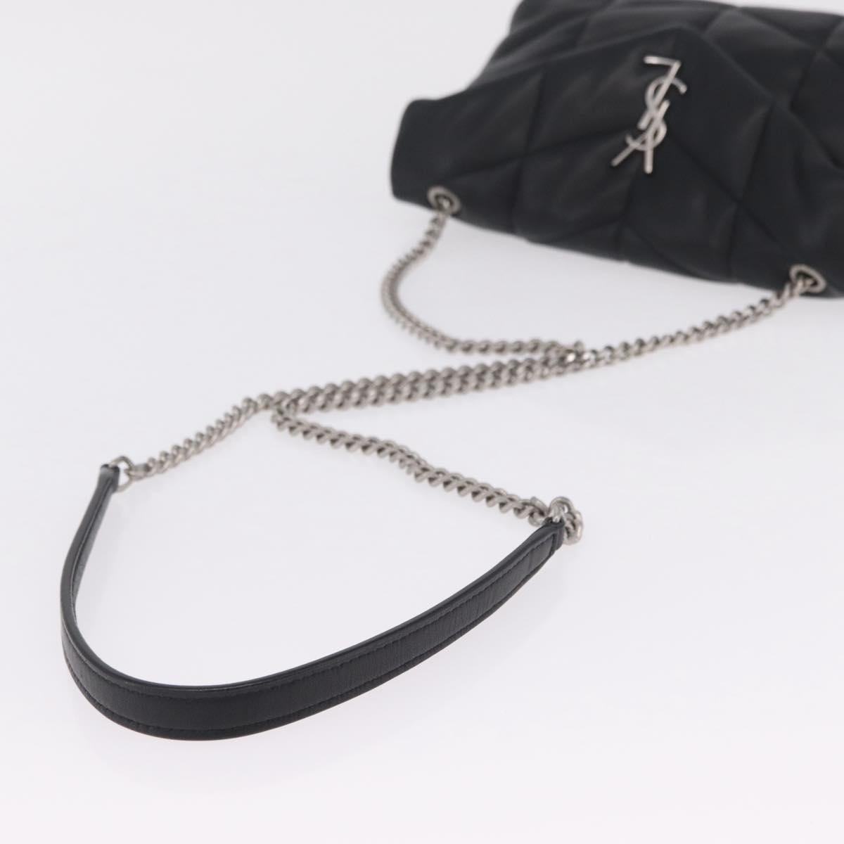 Saint Laurent Chain Lulu Shoulder Bag Leather Black Silver Auth 210788V