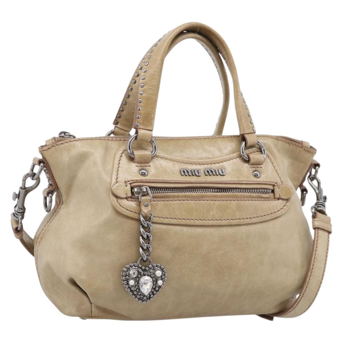 Miu Miu Hand Bag Vitellolux 2way Beige Gold Auth 210789V