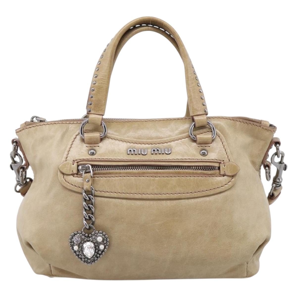 Miu Miu Hand Bag Vitellolux 2way Beige Gold Auth 210789V
