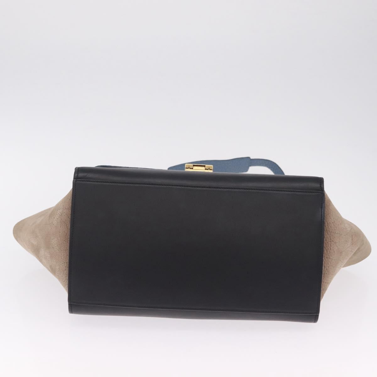 CELINE Trapeze Hand Bag Leather 2way Navy Gold Auth 210792V