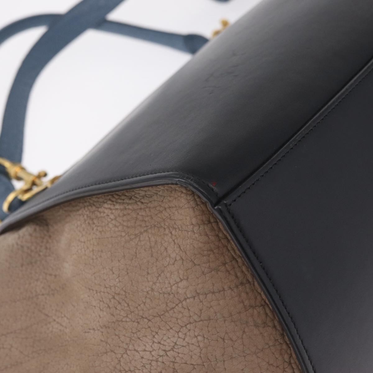 CELINE Trapeze Hand Bag Leather 2way Navy Gold Auth 210792V
