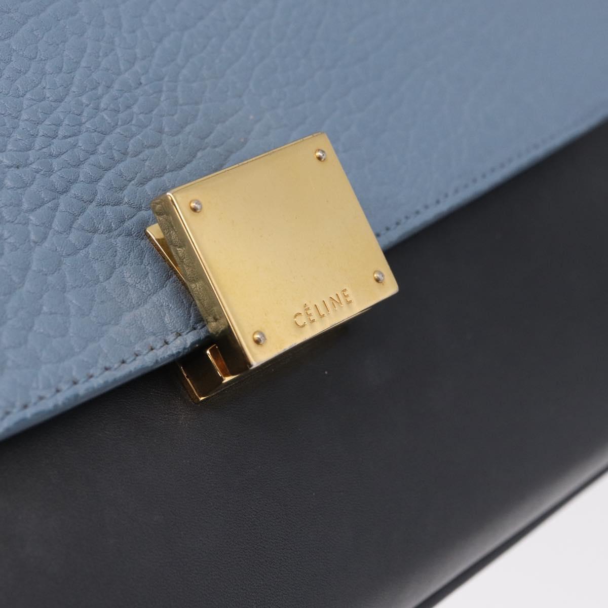 CELINE Trapeze Hand Bag Leather 2way Navy Gold Auth 210792V