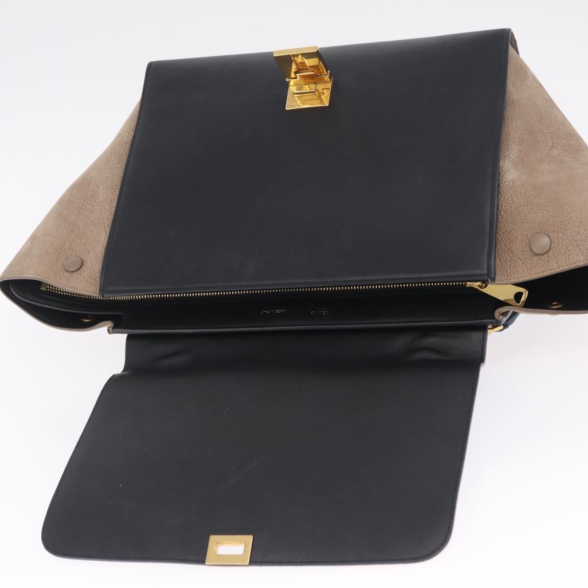 CELINE Trapeze Hand Bag Leather 2way Navy Gold Auth 210792V