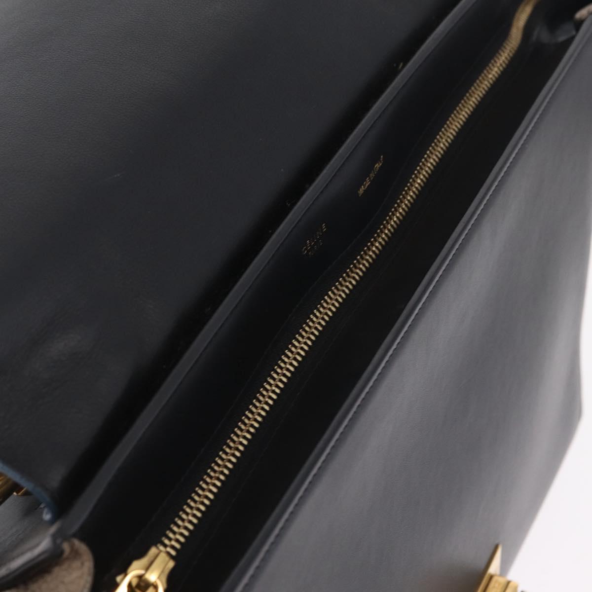 CELINE Trapeze Hand Bag Leather 2way Navy Gold Auth 210792V