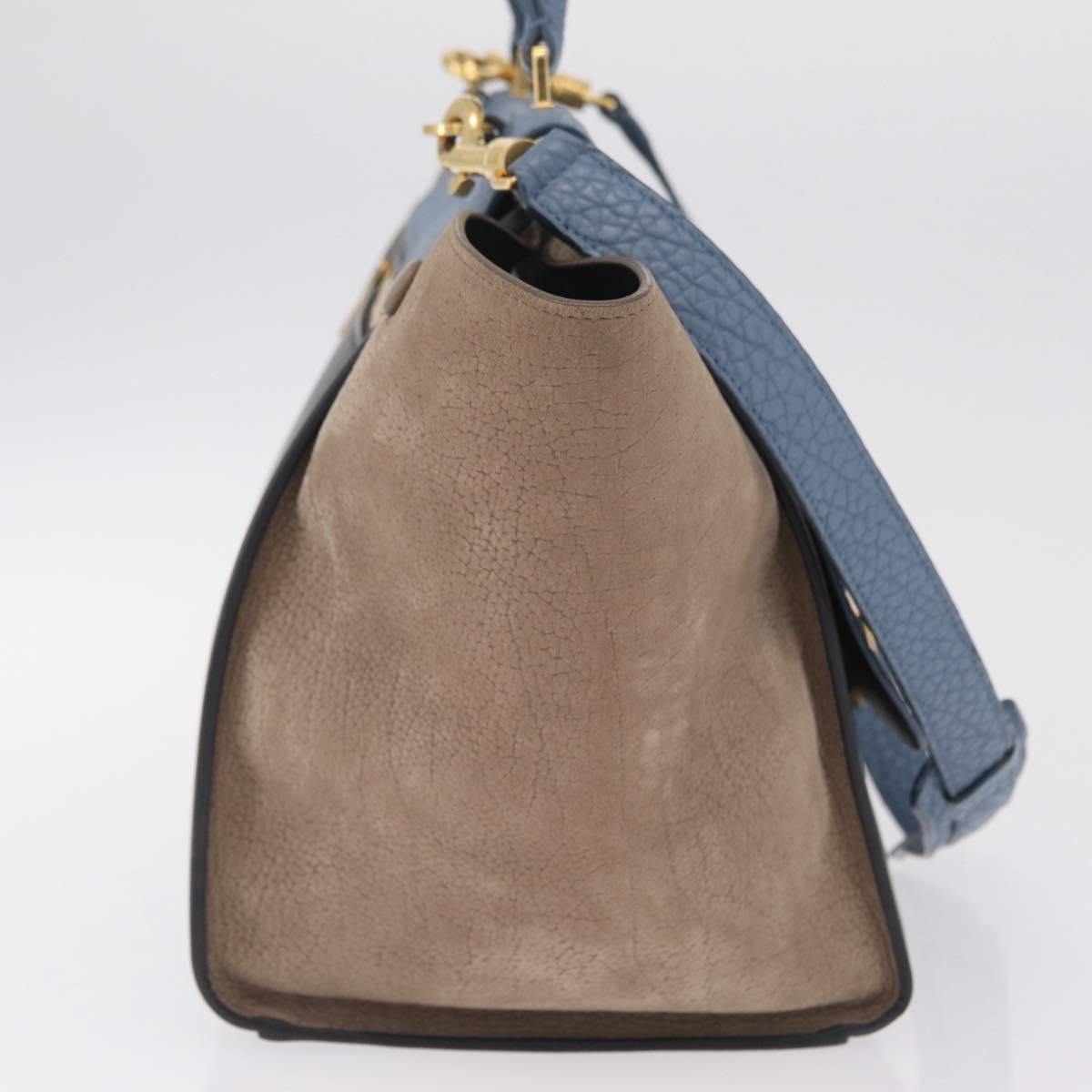 CELINE Trapeze Hand Bag Leather 2way Navy Gold Auth 210792V