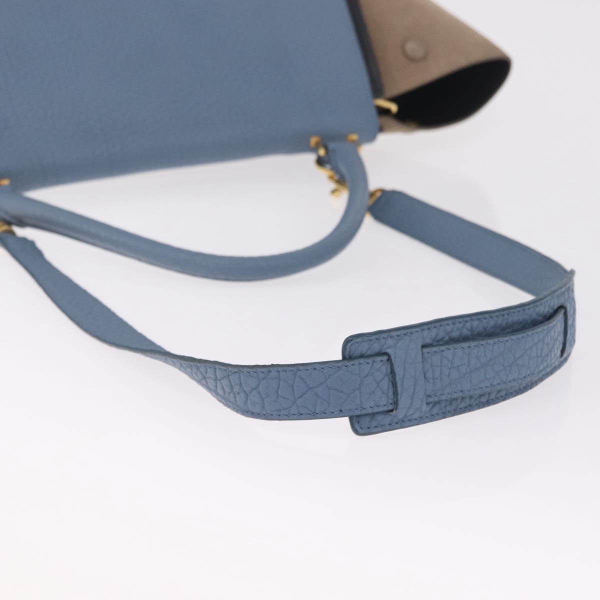 CELINE Trapeze Hand Bag Leather 2way Navy Gold Auth 210792V