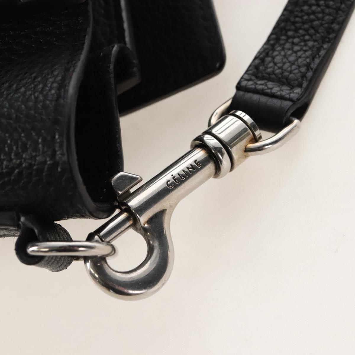 CELINE Luggage Nano Hand Bag Leather 2way Black Silver Auth 210812V