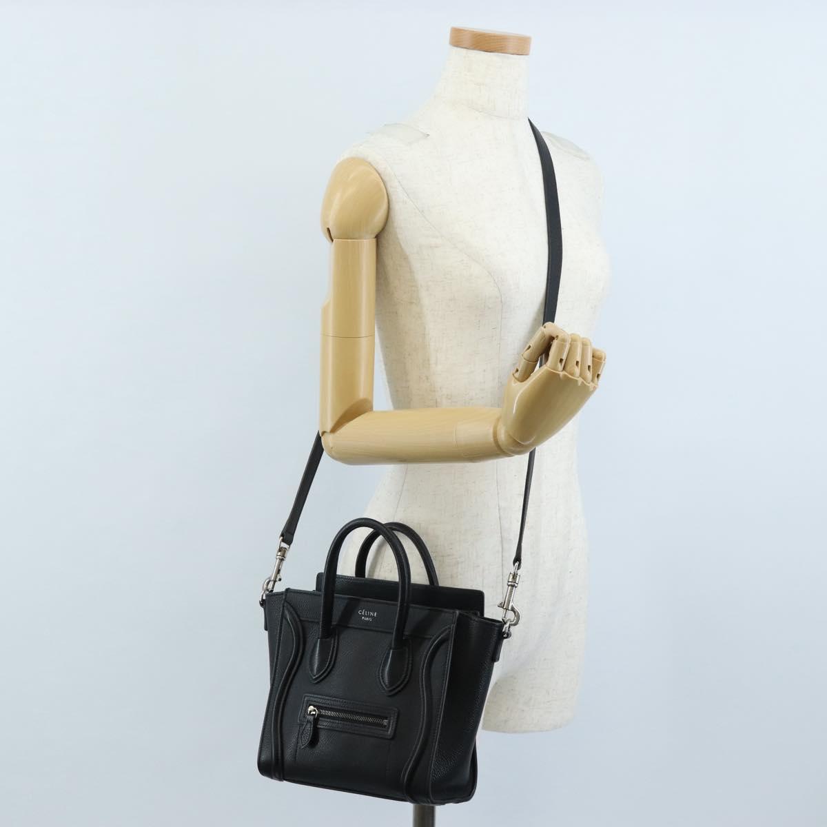 CELINE Luggage Nano Hand Bag Leather 2way Black Silver Auth 210812V