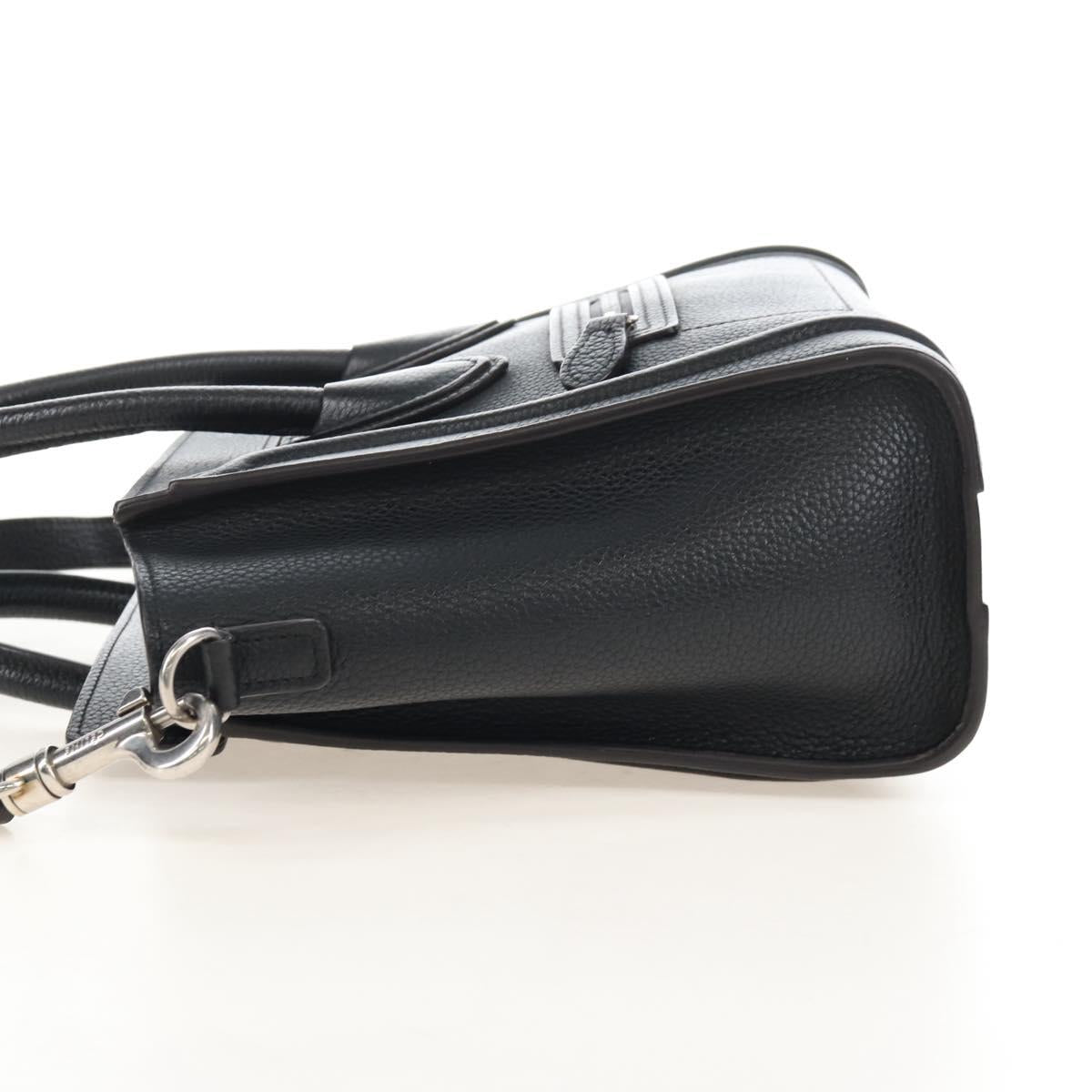 CELINE Luggage Nano Hand Bag Leather 2way Black Silver Auth 210812V