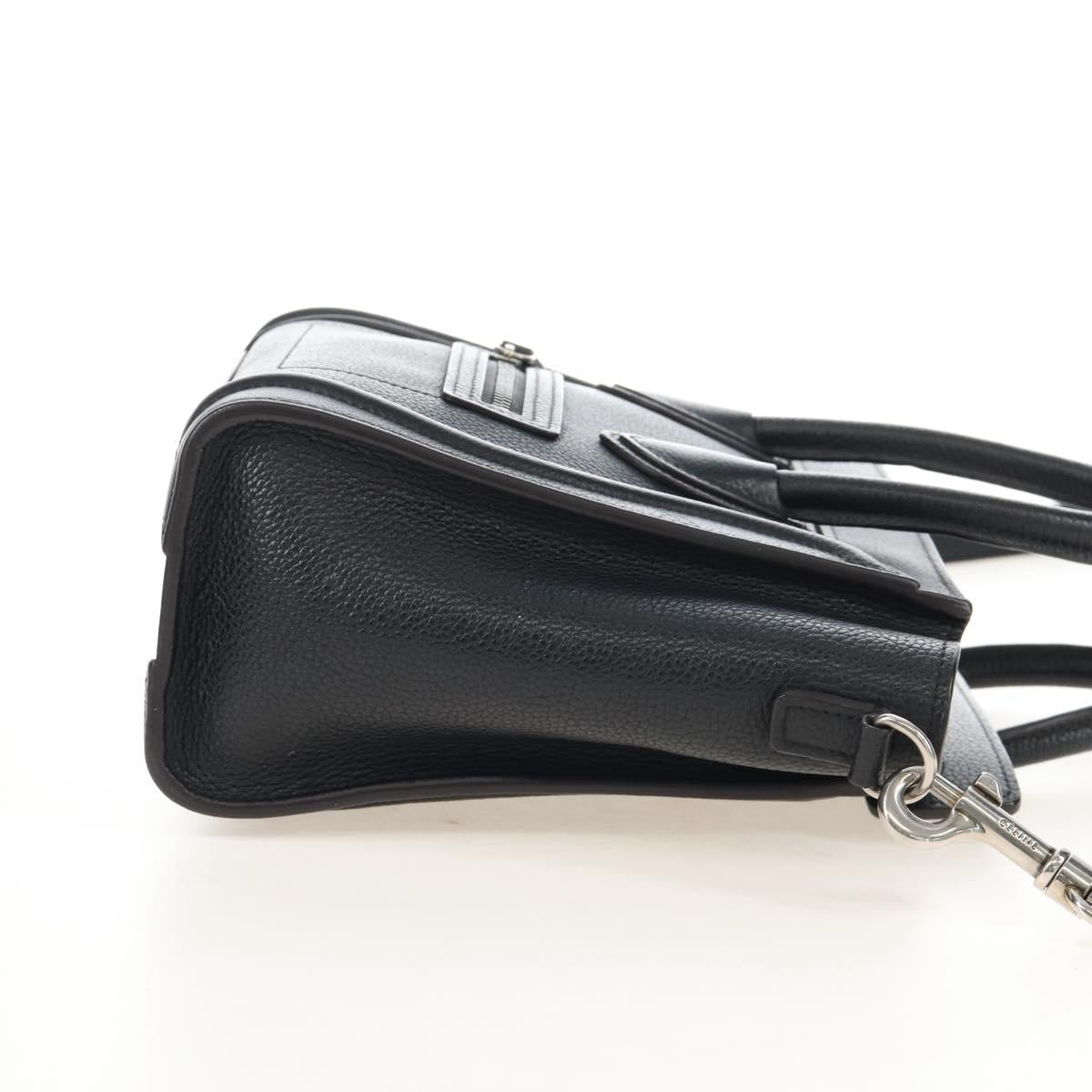 CELINE Luggage Nano Hand Bag Leather 2way Black Silver Auth 210812V
