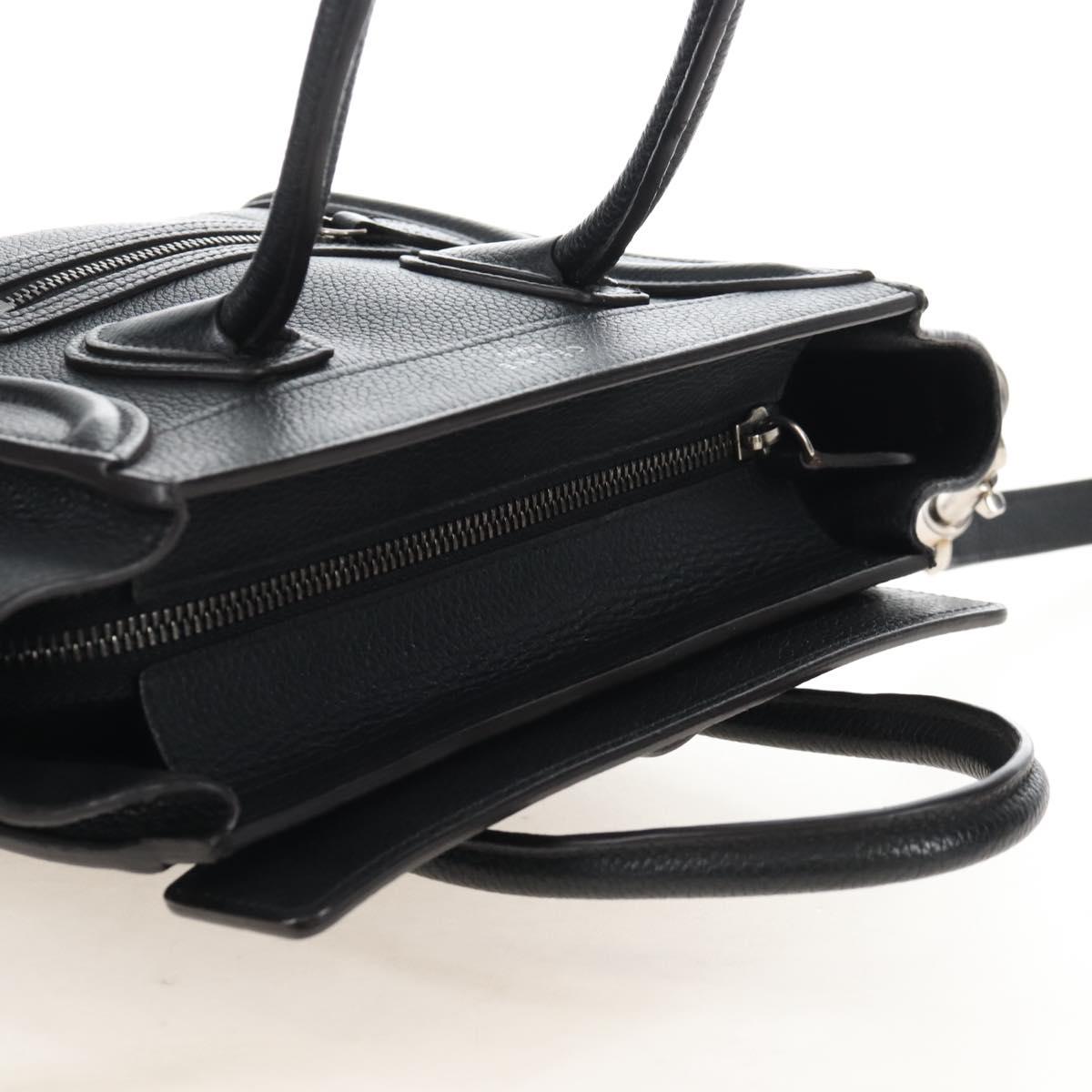 CELINE Luggage Nano Hand Bag Leather 2way Black Silver Auth 210812V