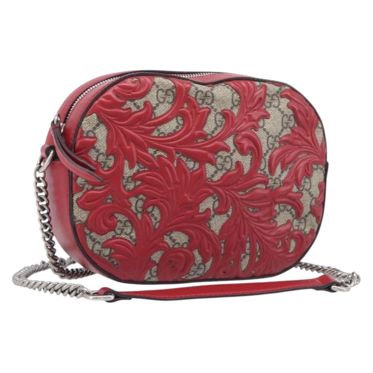 GUCCI GG Supreme Chain Shoulder Bag PVC Beige Silver 409535 Auth 210815V