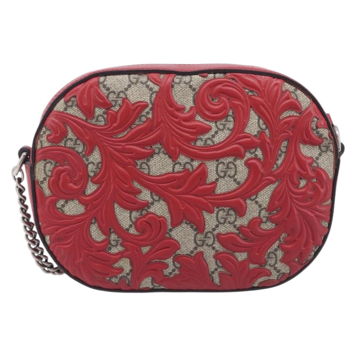 GUCCI GG Supreme Chain Shoulder Bag PVC Beige Silver 409535 Auth 210815V
