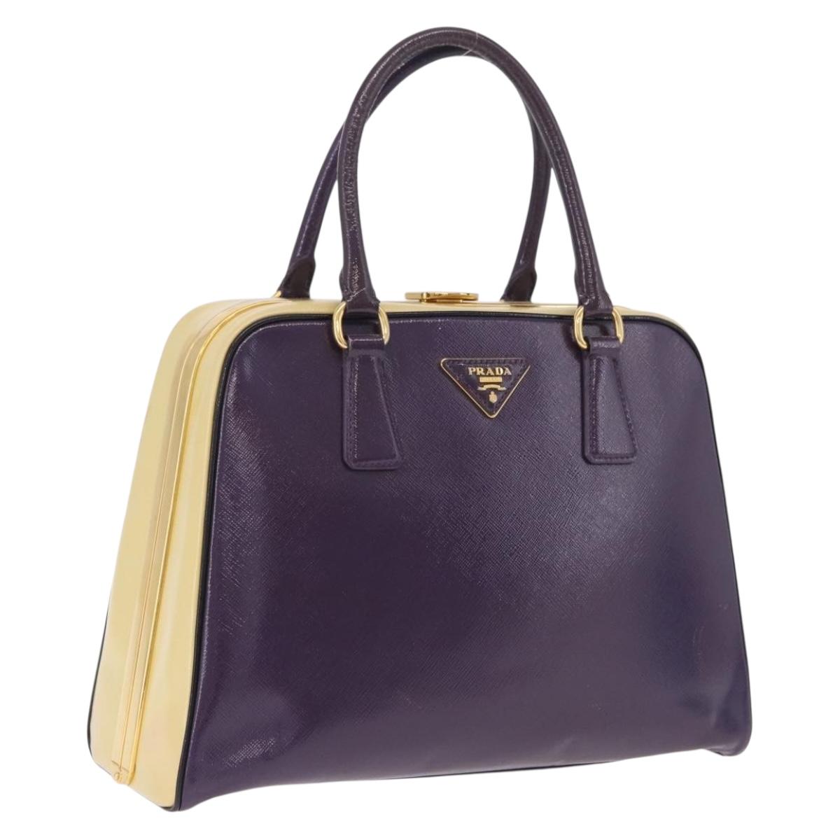 PRADA Hand Bag Saffiano leather Purple Gold Auth 210816A