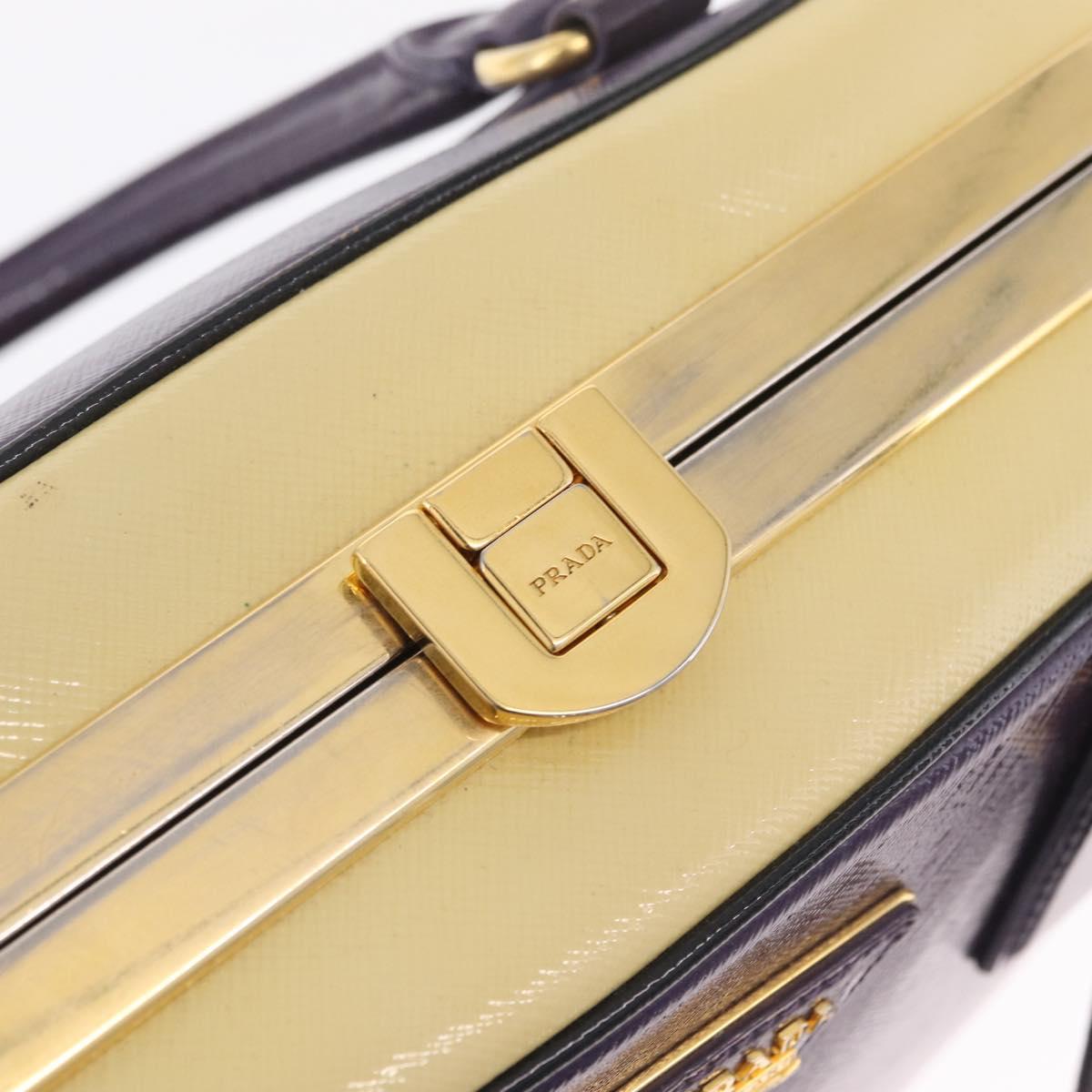 PRADA Hand Bag Saffiano leather Purple Gold Auth 210816A