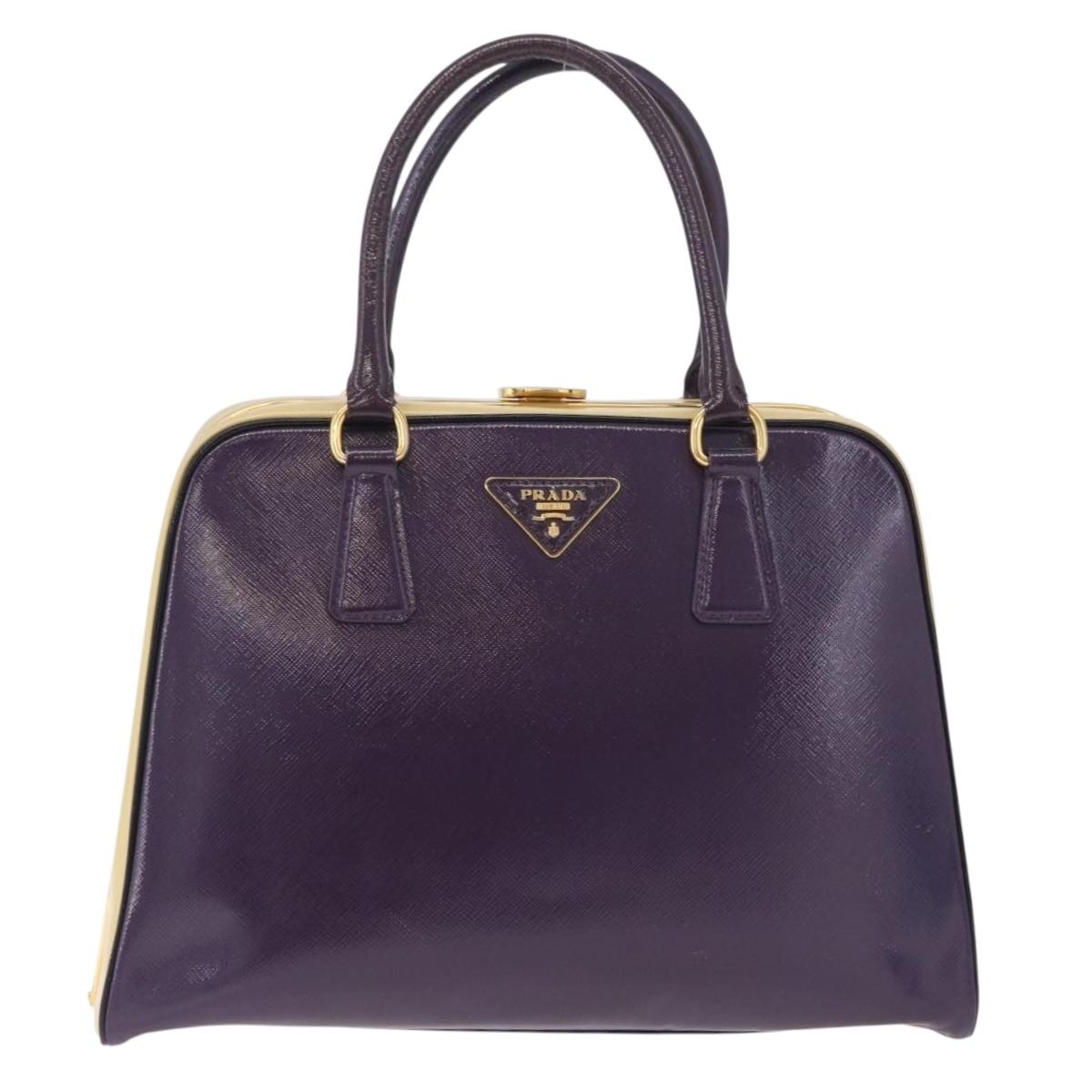 PRADA Hand Bag Saffiano leather Purple Gold Auth 210816A