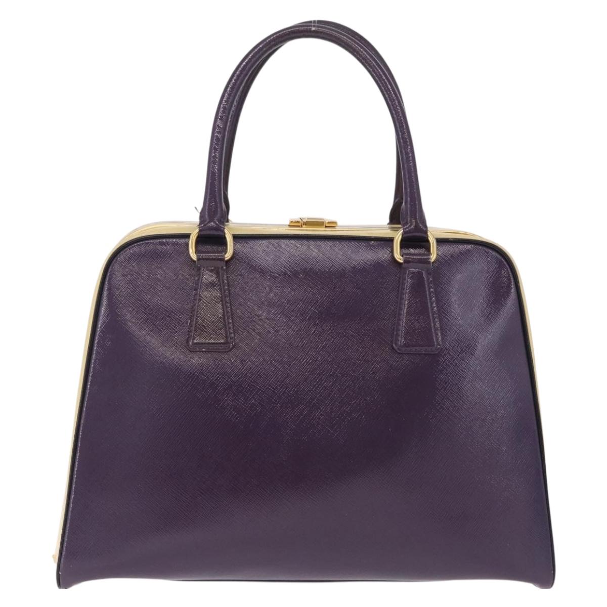 PRADA Hand Bag Saffiano leather Purple Gold Auth 210816A