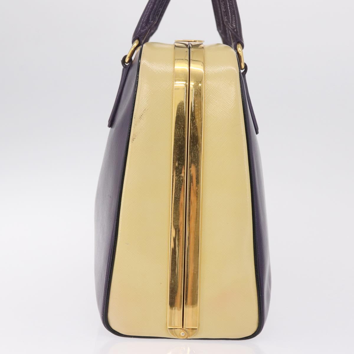 PRADA Hand Bag Saffiano leather Purple Gold Auth 210816A