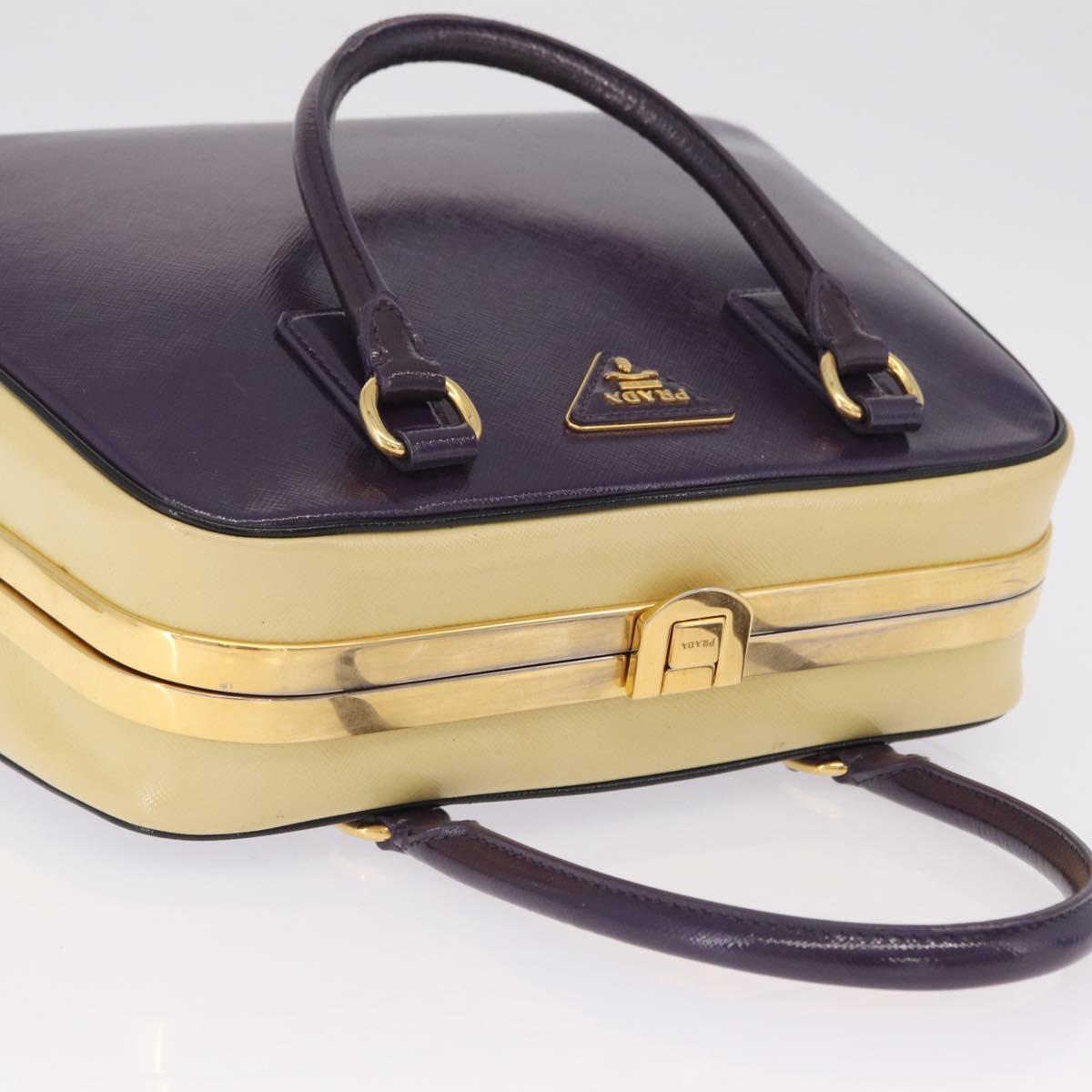 PRADA Hand Bag Saffiano leather Purple Gold Auth 210816A