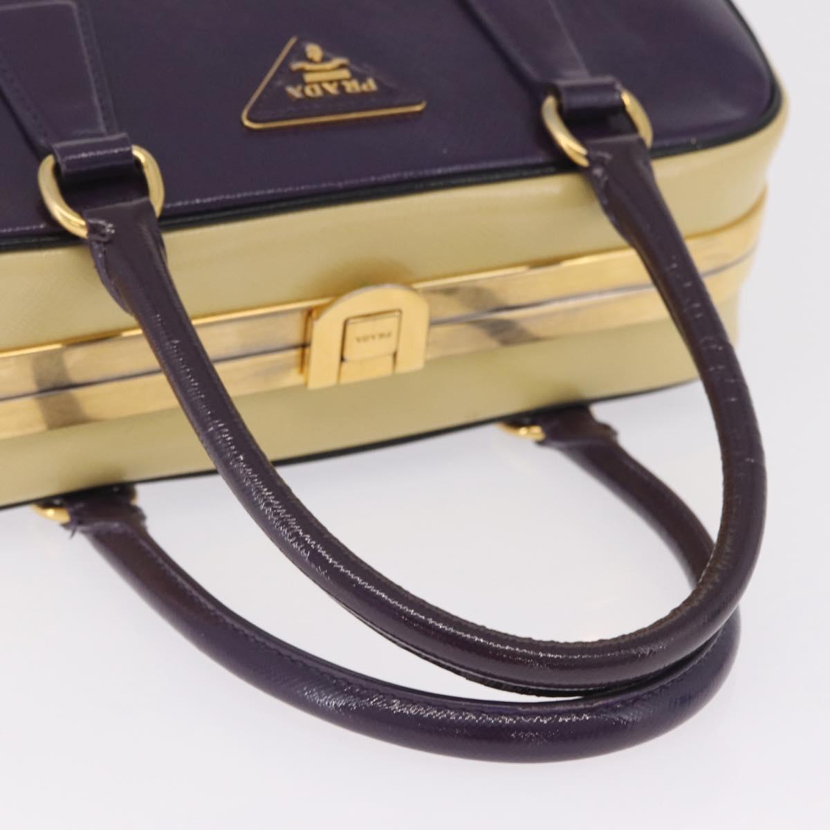 PRADA Hand Bag Saffiano leather Purple Gold Auth 210816A