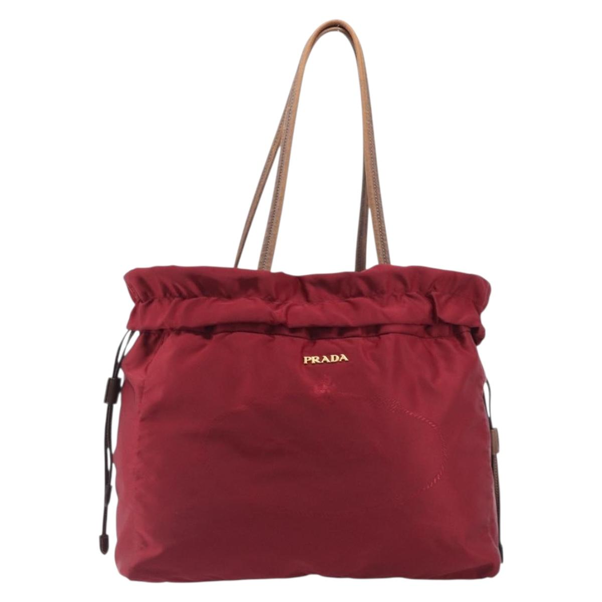 PRADA Tote Bag Nylon Red Gold Auth 210817A