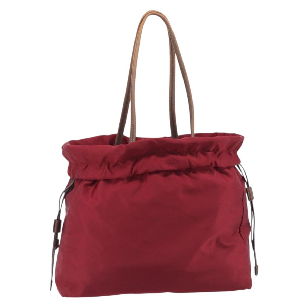 PRADA Tote Bag Nylon Red Gold Auth 210817A