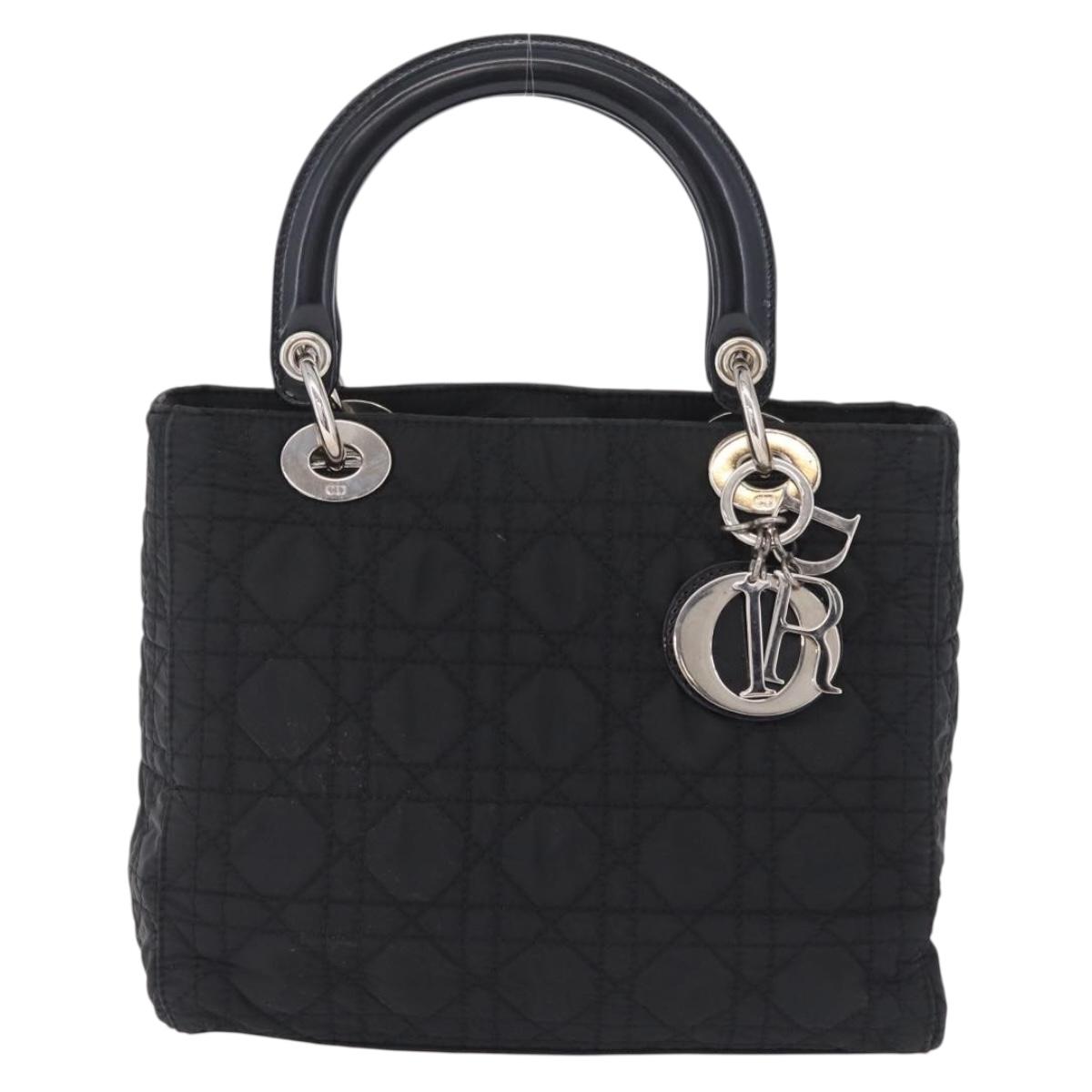 Christian Dior Lady Dior Canage Hand Bag Nylon Black Silver Auth 210819A