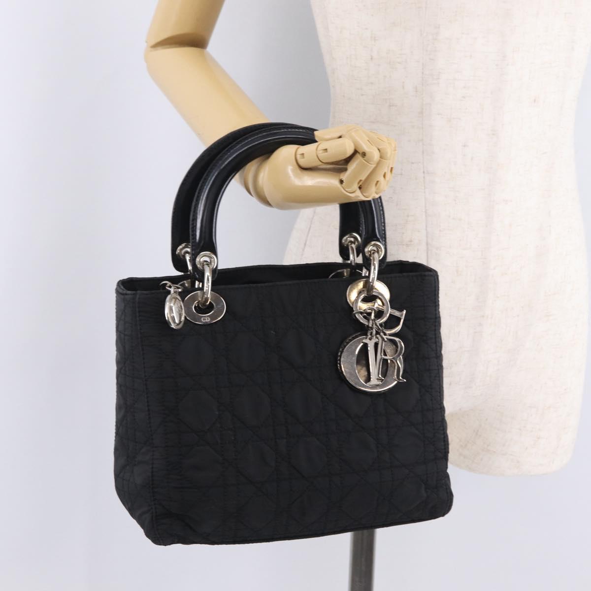 Christian Dior Lady Dior Canage Hand Bag Nylon Black Silver Auth 210819A