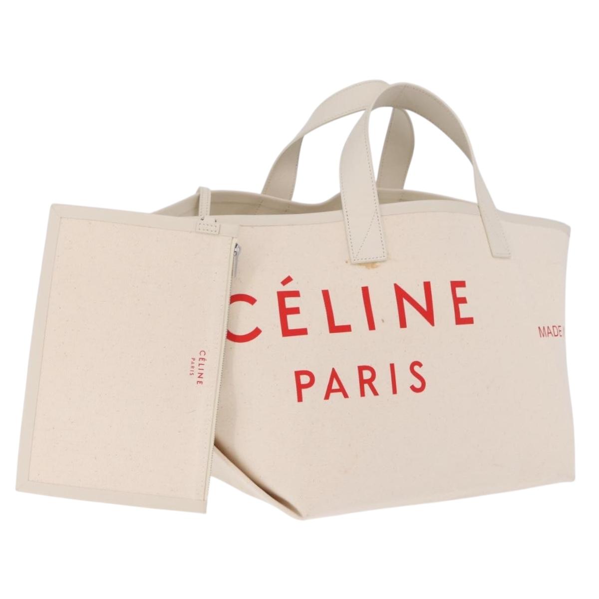 CELINE Hand Bag Canvas Ivory Silver Auth 210821A