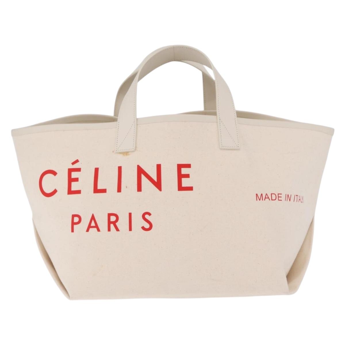 CELINE Hand Bag Canvas Ivory Silver Auth 210821A