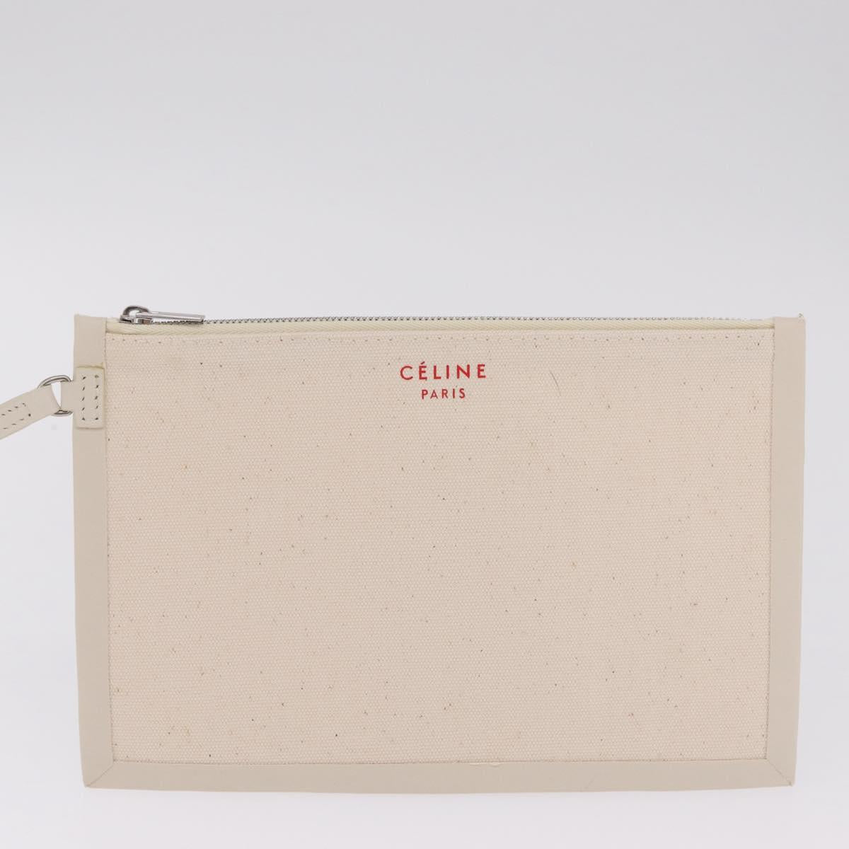 CELINE Hand Bag Canvas Ivory Silver Auth 210821A