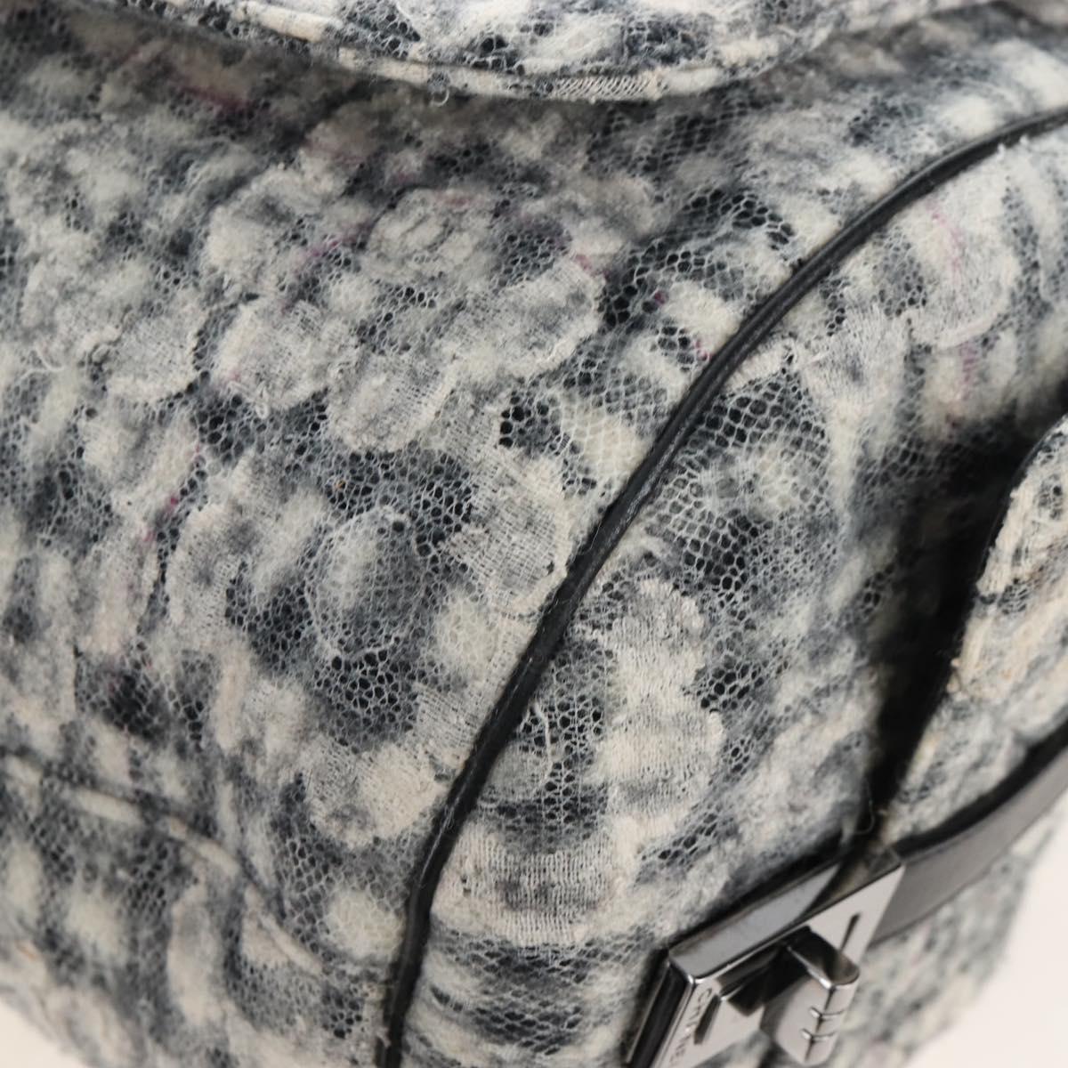 CHANEL Matelasse Camellia Chain Shoulder Bag tweed Gray Silver CC Auth 210823A