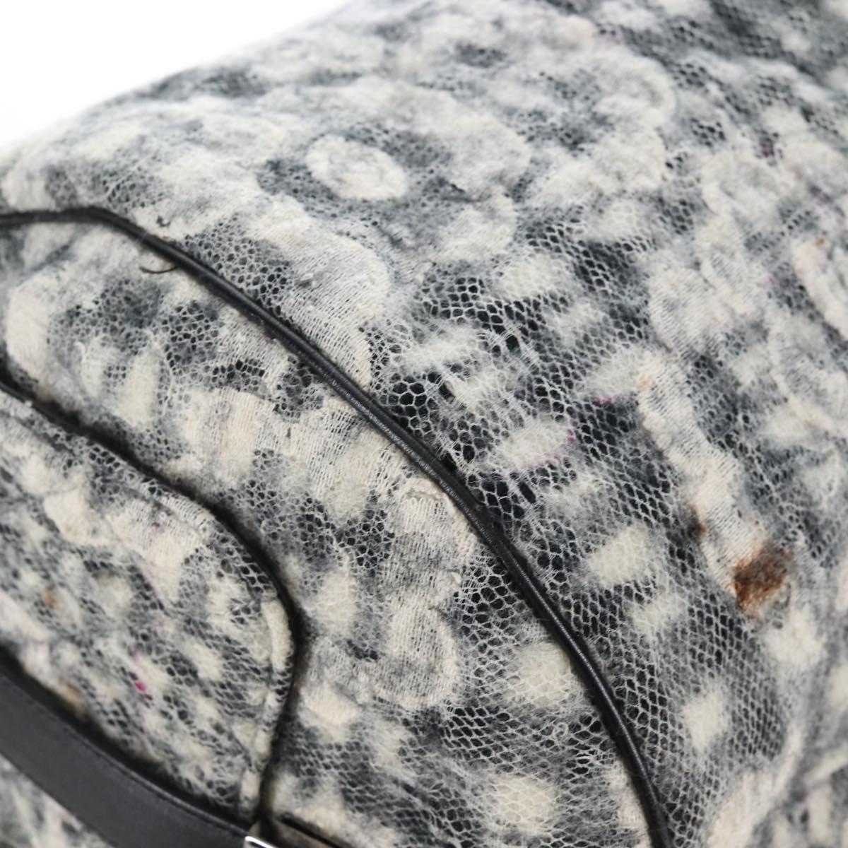 CHANEL Matelasse Camellia Chain Shoulder Bag tweed Gray Silver CC Auth 210823A