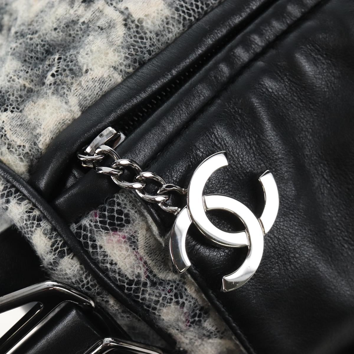 CHANEL Matelasse Camellia Chain Shoulder Bag tweed Gray Silver CC Auth 210823A