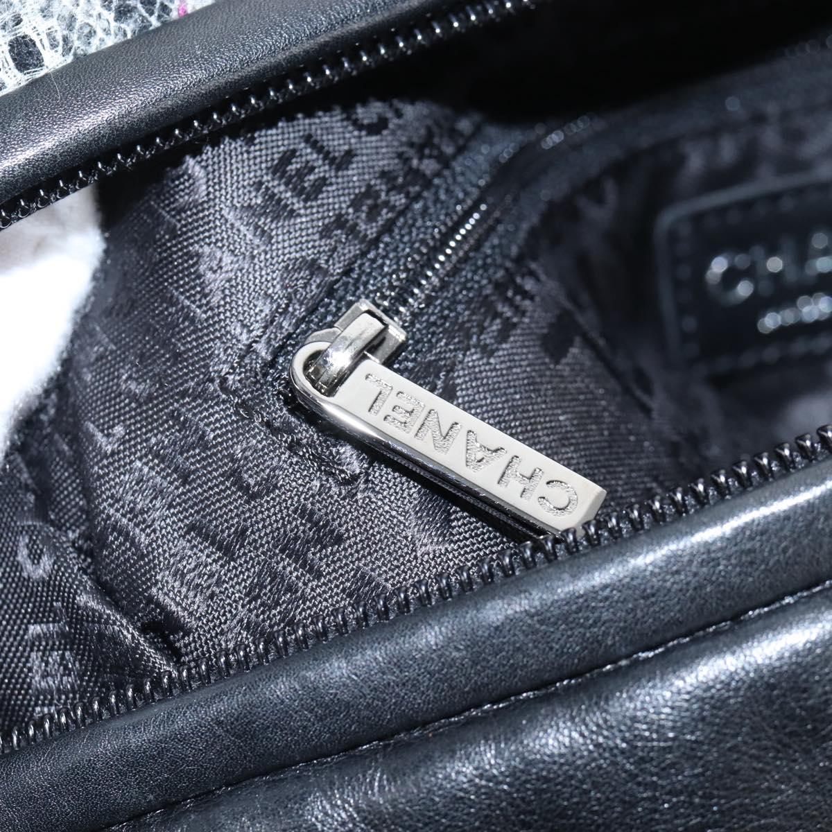 CHANEL Matelasse Camellia Chain Shoulder Bag tweed Gray Silver CC Auth 210823A