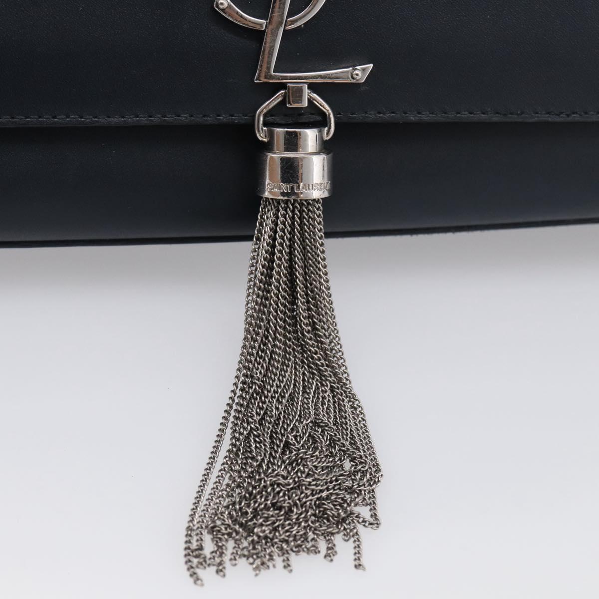 Saint Laurent Kate Chain Shoulder Bag Leather Navy Silver Auth 210824V