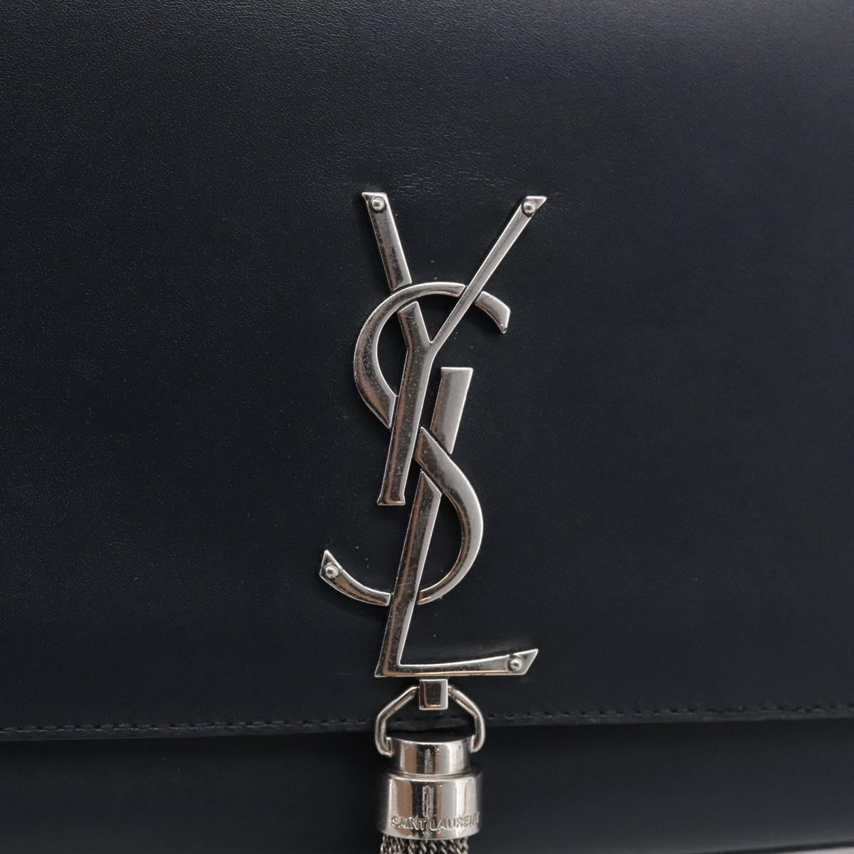 Saint Laurent Kate Chain Shoulder Bag Leather Navy Silver Auth 210824V